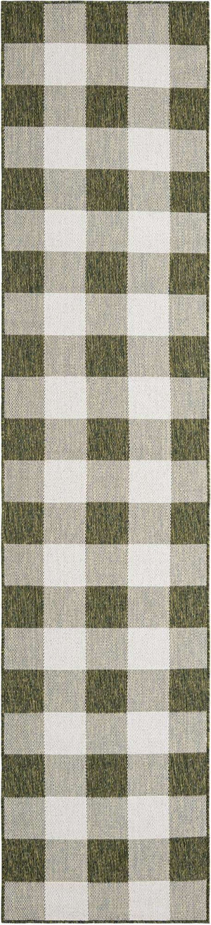 Green 2' 7 x 12' Outdoor Checkered Runner Area Rug Weather Resistant for Patio, Deck, Terrace, Balcony, Porch 100% Polypropylene Geometric Carpet for Sale at Rug Engine