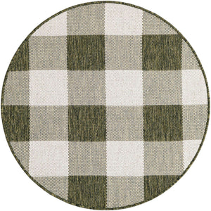 Green 3' 1 x 3' 1 Outdoor Checkered Round Area Rug Weather Resistant for Patio, Deck, Terrace, Balcony, Porch 100% Polypropylene Geometric Carpet for Sale at Rug Engine