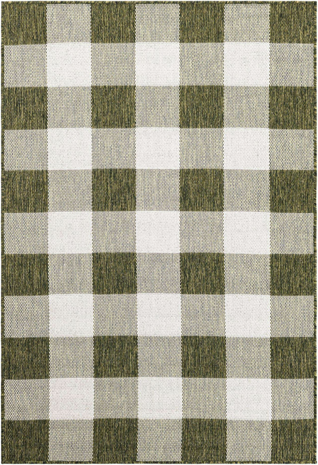 Green 4' 1 x 6' 1 Outdoor Checkered Rectangle Area Rug Weather Resistant for Patio, Deck, Terrace, Balcony, Porch 100% Polypropylene Geometric Carpet for Sale at Rug Engine