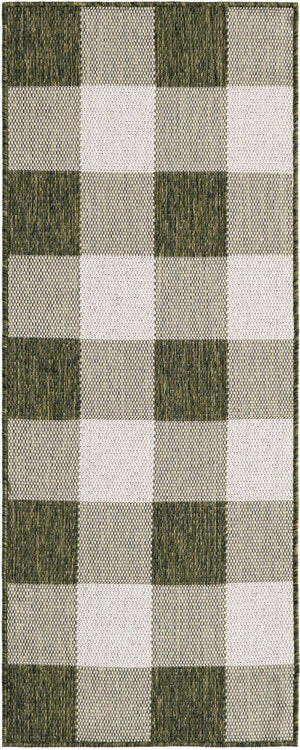 Green 2' x 5' 3 Outdoor Checkered Runner Area Rug Weather Resistant for Patio, Deck, Terrace, Balcony, Porch 100% Polypropylene Geometric Carpet for Sale at Rug Engine
