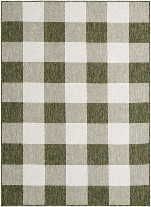 Green 5' 3 x 7' 1 Outdoor Checkered Rectangle Area Rug Weather Resistant for Patio, Deck, Terrace, Balcony, Porch 100% Polypropylene Geometric Carpet for Sale at Rug Engine