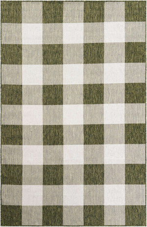 Green 5' 3 x 8' Outdoor Checkered Rectangle Area Rug Weather Resistant for Patio, Deck, Terrace, Balcony, Porch 100% Polypropylene Geometric Carpet for Sale at Rug Engine