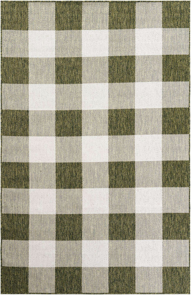Green 5' 3 x 8' Outdoor Checkered Rectangle Area Rug Weather Resistant for Patio, Deck, Terrace, Balcony, Porch 100% Polypropylene Geometric Carpet for Sale at Rug Engine