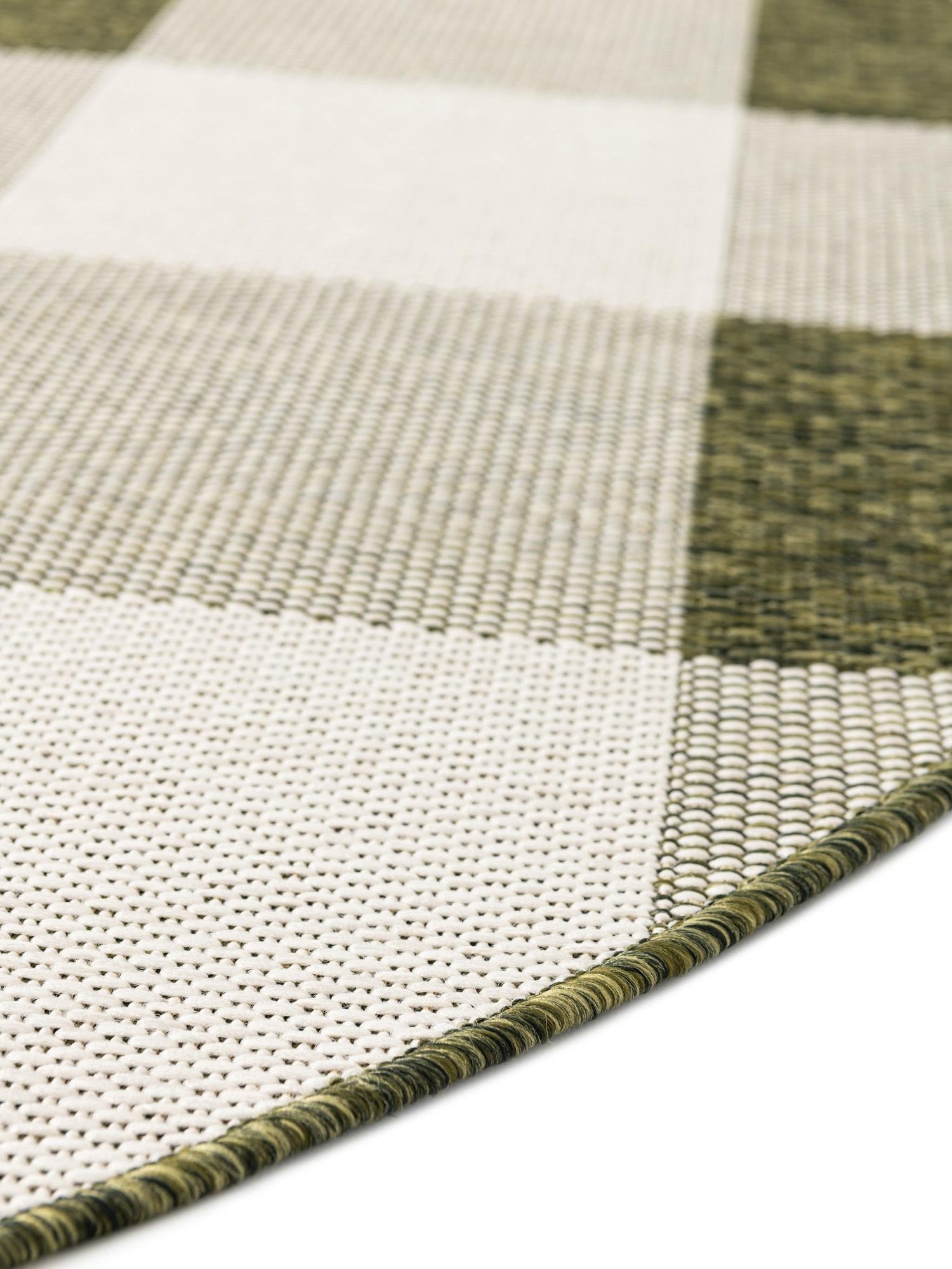 Green 3' 1 x 3' 1 Outdoor Checkered Round Area Rug Weather Resistant for Patio, Deck, Terrace, Balcony, Porch 100% Polypropylene Geometric Carpet for Sale at Rug Engine