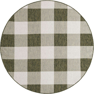Green 6' 1 x 6' 1 Outdoor Checkered Round Area Rug Weather Resistant for Patio, Deck, Terrace, Balcony, Porch 100% Polypropylene Geometric Carpet for Sale at Rug Engine