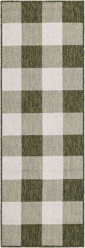 Green 2' x 6' 1 Outdoor Checkered Runner Area Rug Weather Resistant for Patio, Deck, Terrace, Balcony, Porch 100% Polypropylene Geometric Carpet for Sale at Rug Engine