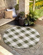 Green 6' 1 x 6' 1 Outdoor Checkered Round Area Rug Weather Resistant for Patio, Deck, Terrace, Balcony, Porch 100% Polypropylene Geometric Carpet for Sale at Rug Engine
