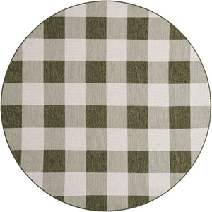 Green 7' 10 x 7' 10 Outdoor Checkered Round Area Rug Weather Resistant for Patio, Deck, Terrace, Balcony, Porch 100% Polypropylene Geometric Carpet for Sale at Rug Engine