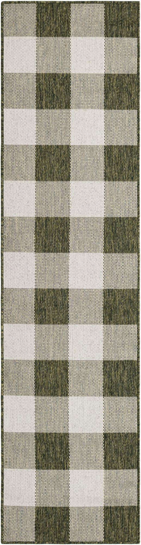 Green 2' x 8' Outdoor Checkered Runner Area Rug Weather Resistant for Patio, Deck, Terrace, Balcony, Porch 100% Polypropylene Geometric Carpet for Sale at Rug Engine