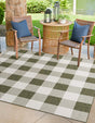 Green 7' 10 x 7' 10 Outdoor Checkered Square Area Rug Weather Resistant for Patio, Deck, Terrace, Balcony, Porch 100% Polypropylene Geometric Carpet for Sale at Rug Engine