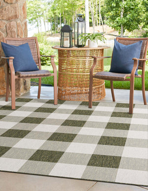 Green 10' x 10' Outdoor Checkered Square Area Rug Weather Resistant for Patio, Deck, Terrace, Balcony, Porch 100% Polypropylene Geometric Carpet for Sale at Rug Engine