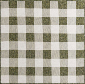 Green 7' 10 x 7' 10 Outdoor Checkered Square Area Rug Weather Resistant for Patio, Deck, Terrace, Balcony, Porch 100% Polypropylene Geometric Carpet for Sale at Rug Engine