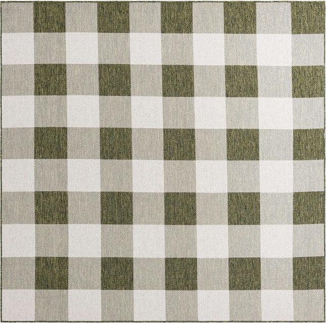 Green 7' 10 x 7' 10 Outdoor Checkered Square Area Rug Weather Resistant for Patio, Deck, Terrace, Balcony, Porch 100% Polypropylene Geometric Carpet for Sale at Rug Engine