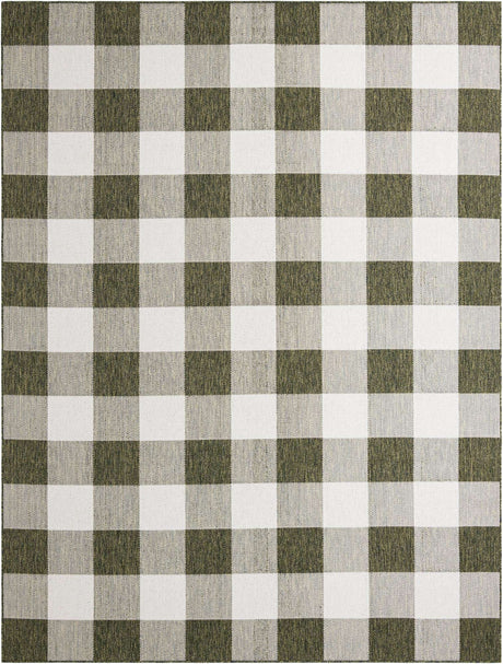 Green 9' x 12' Outdoor Checkered Rectangle Area Rug Weather Resistant for Patio, Deck, Terrace, Balcony, Porch 100% Polypropylene Geometric Carpet for Sale at Rug Engine