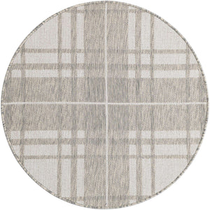 Gray 3' 1 x 3' 1 Outdoor Checkered Round Area Rug Weather Resistant for Patio, Deck, Terrace, Balcony, Porch 100% Polypropylene Geometric Carpet for Sale at Rug Engine