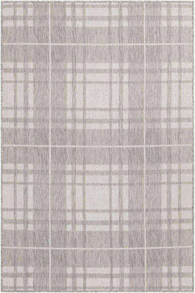 Gray 4' 1 x 6' 1 Outdoor Checkered Rectangle Area Rug Weather Resistant for Patio, Deck, Terrace, Balcony, Porch 100% Polypropylene Geometric Carpet for Sale at Rug Engine