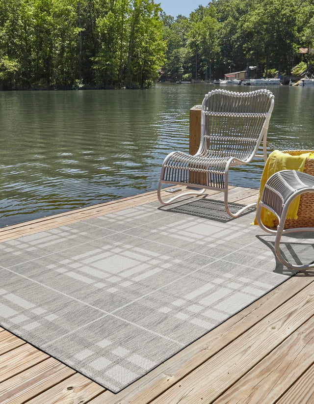 Gray 2' x 3' 1 Outdoor Checkered Rectangle Area Rug Weather Resistant for Patio, Deck, Terrace, Balcony, Porch 100% Polypropylene Geometric Carpet for Sale at Rug Engine