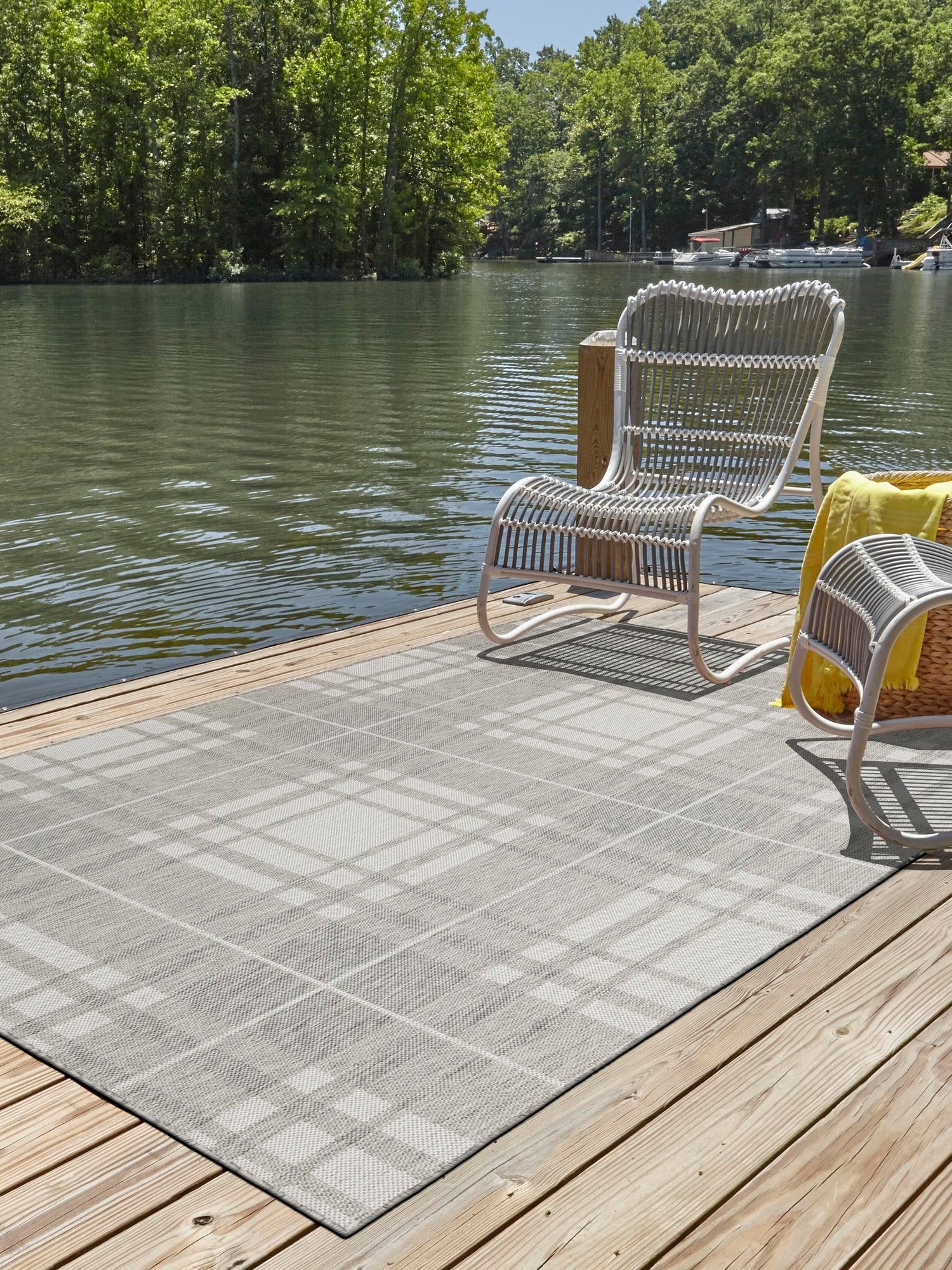 Gray 5' 3 x 7' 1 Outdoor Checkered Rectangle Area Rug Weather Resistant for Patio, Deck, Terrace, Balcony, Porch 100% Polypropylene Geometric Carpet for Sale at Rug Engine