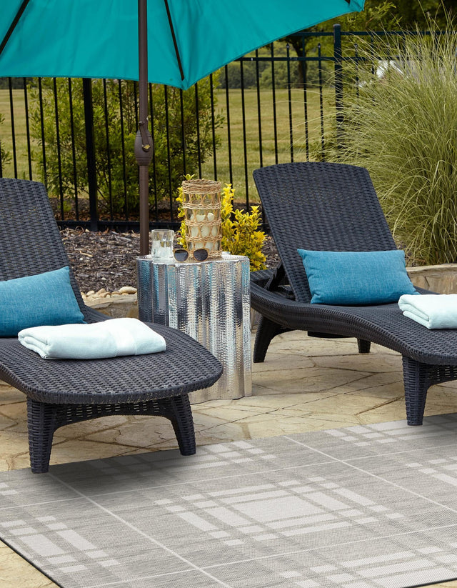 Gray 6' 1 x 9' Outdoor Checkered Rectangle Area Rug Weather Resistant for Patio, Deck, Terrace, Balcony, Porch 100% Polypropylene Geometric Carpet for Sale at Rug Engine
