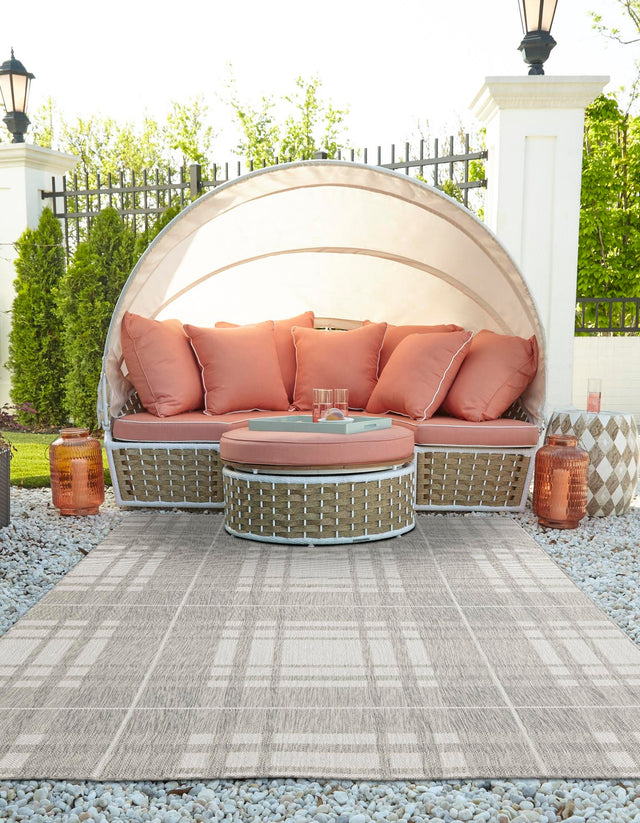 Gray 6' 1 x 9' Outdoor Checkered Rectangle Area Rug Weather Resistant for Patio, Deck, Terrace, Balcony, Porch 100% Polypropylene Geometric Carpet for Sale at Rug Engine