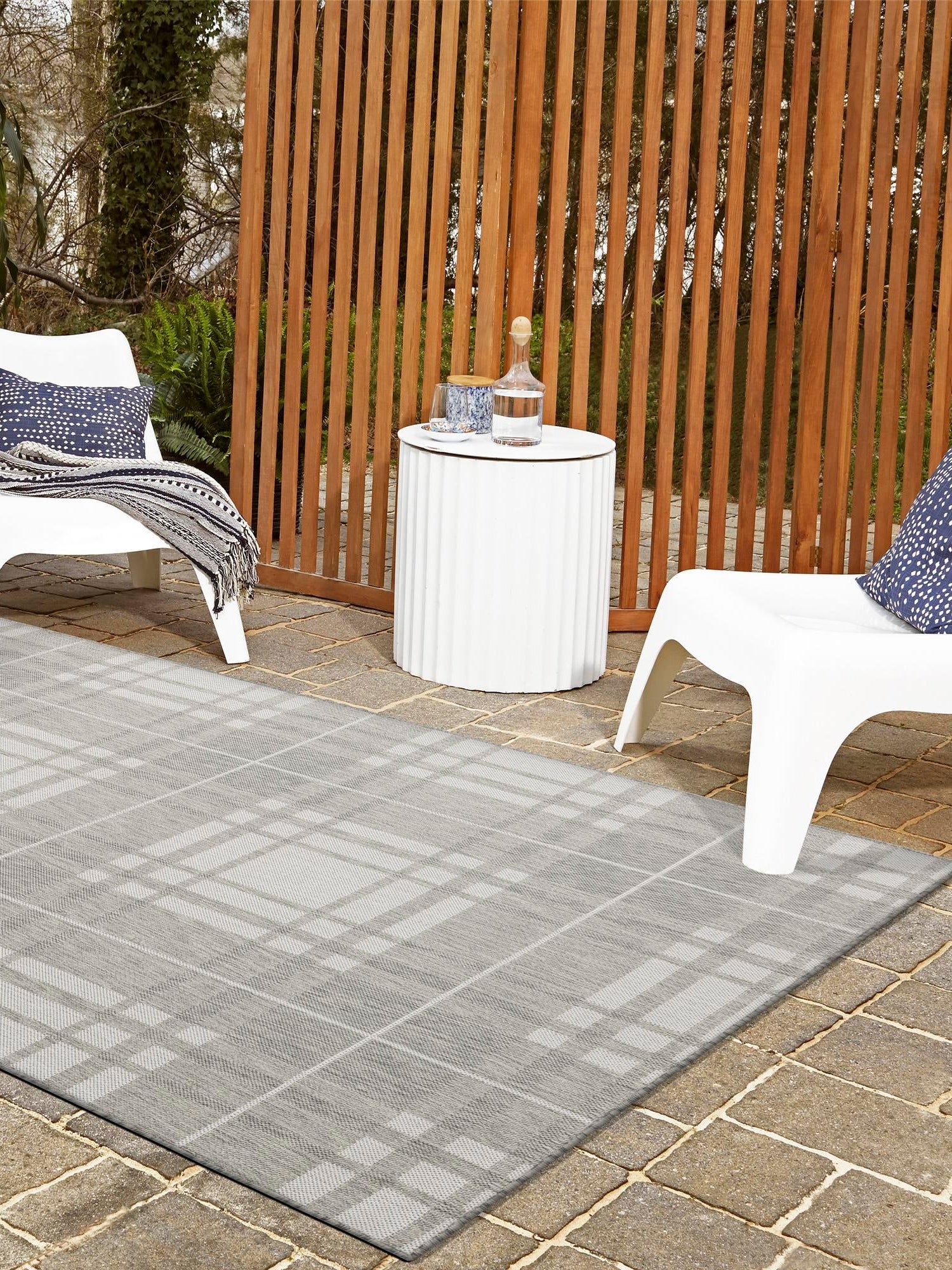 Gray 5' 3 x 8' Outdoor Checkered Rectangle Area Rug Weather Resistant for Patio, Deck, Terrace, Balcony, Porch 100% Polypropylene Geometric Carpet for Sale at Rug Engine