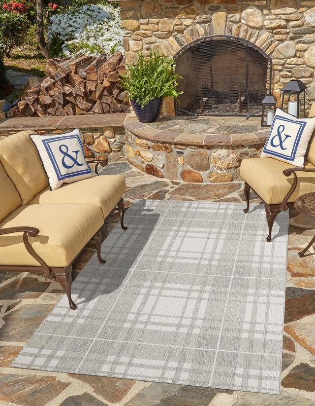 Gray 2' x 3' 1 Outdoor Checkered Rectangle Area Rug Weather Resistant for Patio, Deck, Terrace, Balcony, Porch 100% Polypropylene Geometric Carpet for Sale at Rug Engine