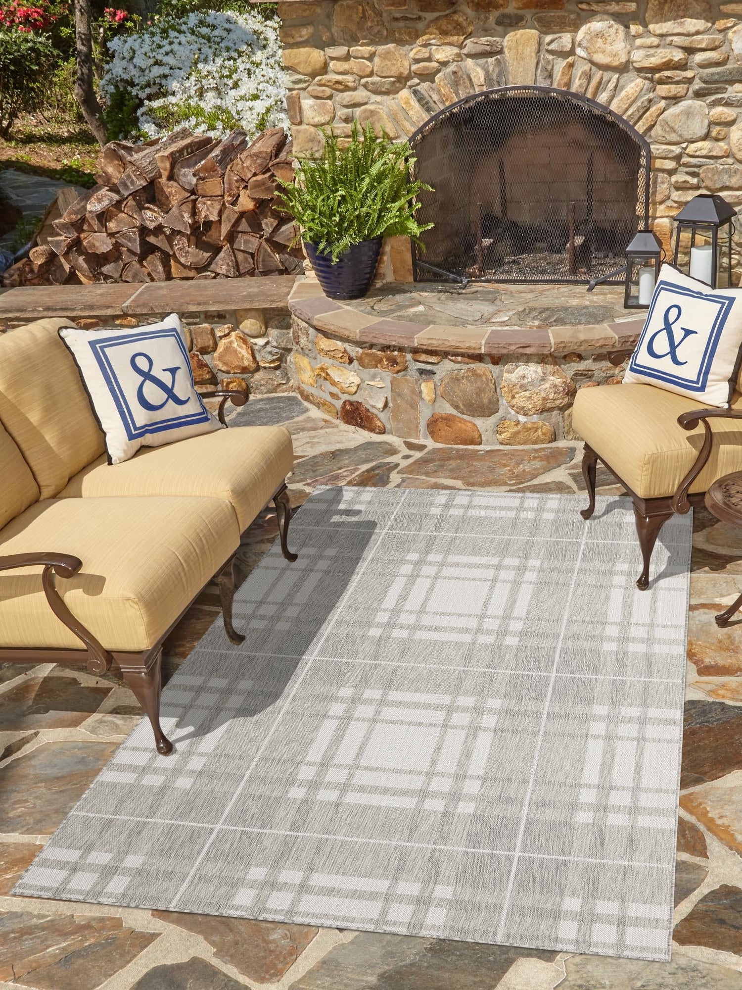 Gray 9' x 12' Outdoor Checkered Rectangle Area Rug Weather Resistant for Patio, Deck, Terrace, Balcony, Porch 100% Polypropylene Geometric Carpet for Sale at Rug Engine