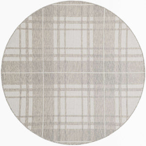 Gray 6' 1 x 6' 1 Outdoor Checkered Round Area Rug Weather Resistant for Patio, Deck, Terrace, Balcony, Porch 100% Polypropylene Geometric Carpet for Sale at Rug Engine