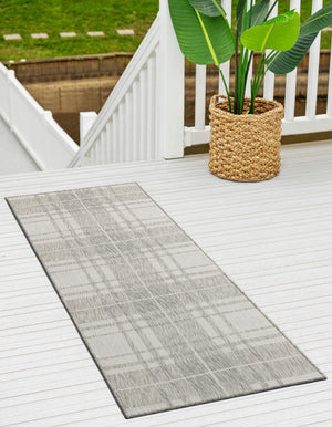 Gray 2' 7 x 12' Outdoor Checkered Runner Area Rug Weather Resistant for Patio, Deck, Terrace, Balcony, Porch 100% Polypropylene Geometric Carpet for Sale at Rug Engine