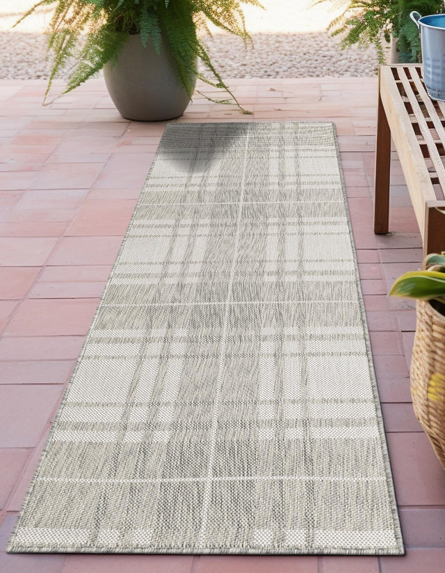Gray 2' 7 x 12' Outdoor Checkered Runner Area Rug Weather Resistant for Patio, Deck, Terrace, Balcony, Porch 100% Polypropylene Geometric Carpet for Sale at Rug Engine