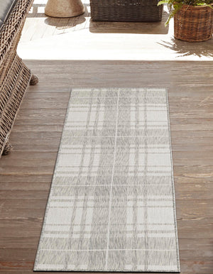 Gray 2' 7 x 12' Outdoor Checkered Runner Area Rug Weather Resistant for Patio, Deck, Terrace, Balcony, Porch 100% Polypropylene Geometric Carpet for Sale at Rug Engine