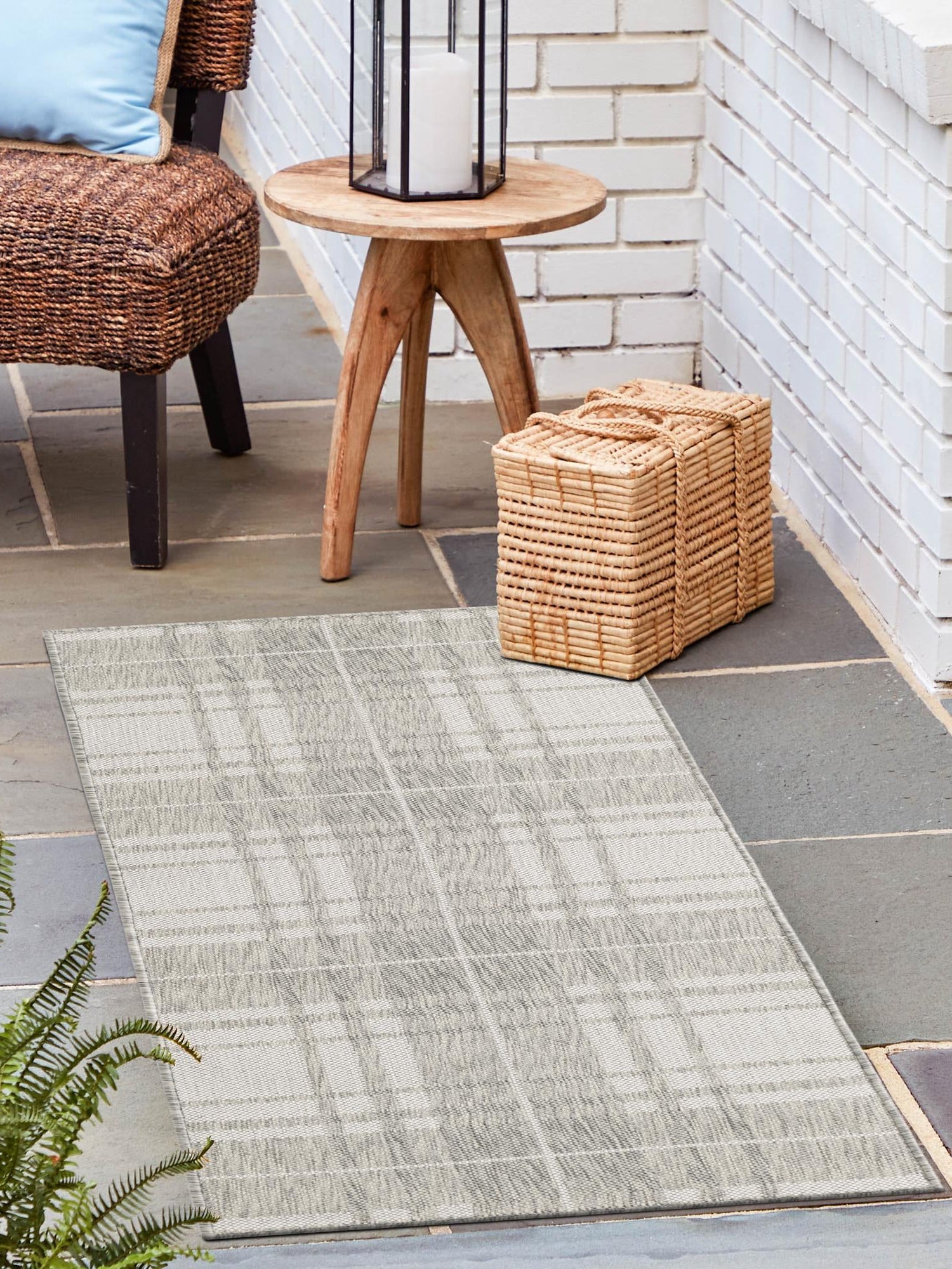 Gray 2' 7 x 12' Outdoor Checkered Runner Area Rug Weather Resistant for Patio, Deck, Terrace, Balcony, Porch 100% Polypropylene Geometric Carpet for Sale at Rug Engine