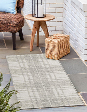 Gray 2' 7 x 12' Outdoor Checkered Runner Area Rug Weather Resistant for Patio, Deck, Terrace, Balcony, Porch 100% Polypropylene Geometric Carpet for Sale at Rug Engine
