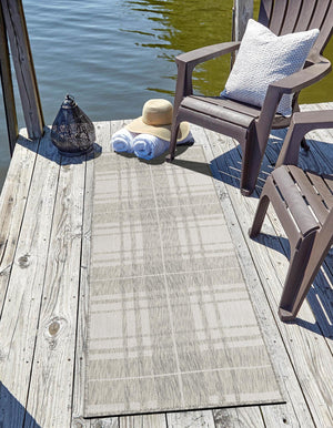 Gray 2' x 6' 1 Outdoor Checkered Runner Area Rug Weather Resistant for Patio, Deck, Terrace, Balcony, Porch 100% Polypropylene Geometric Carpet for Sale at Rug Engine