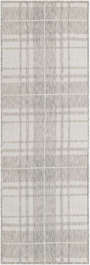 Gray 2' x 6' 1 Outdoor Checkered Runner Area Rug Weather Resistant for Patio, Deck, Terrace, Balcony, Porch 100% Polypropylene Geometric Carpet for Sale at Rug Engine