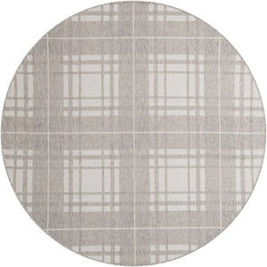 Gray 7' 10 x 7' 10 Outdoor Checkered Round Area Rug Weather Resistant for Patio, Deck, Terrace, Balcony, Porch 100% Polypropylene Geometric Carpet for Sale at Rug Engine
