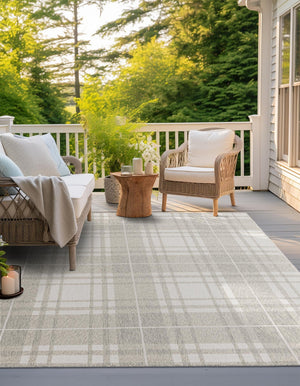 Gray 10' x 10' Outdoor Checkered Square Area Rug Weather Resistant for Patio, Deck, Terrace, Balcony, Porch 100% Polypropylene Geometric Carpet for Sale at Rug Engine