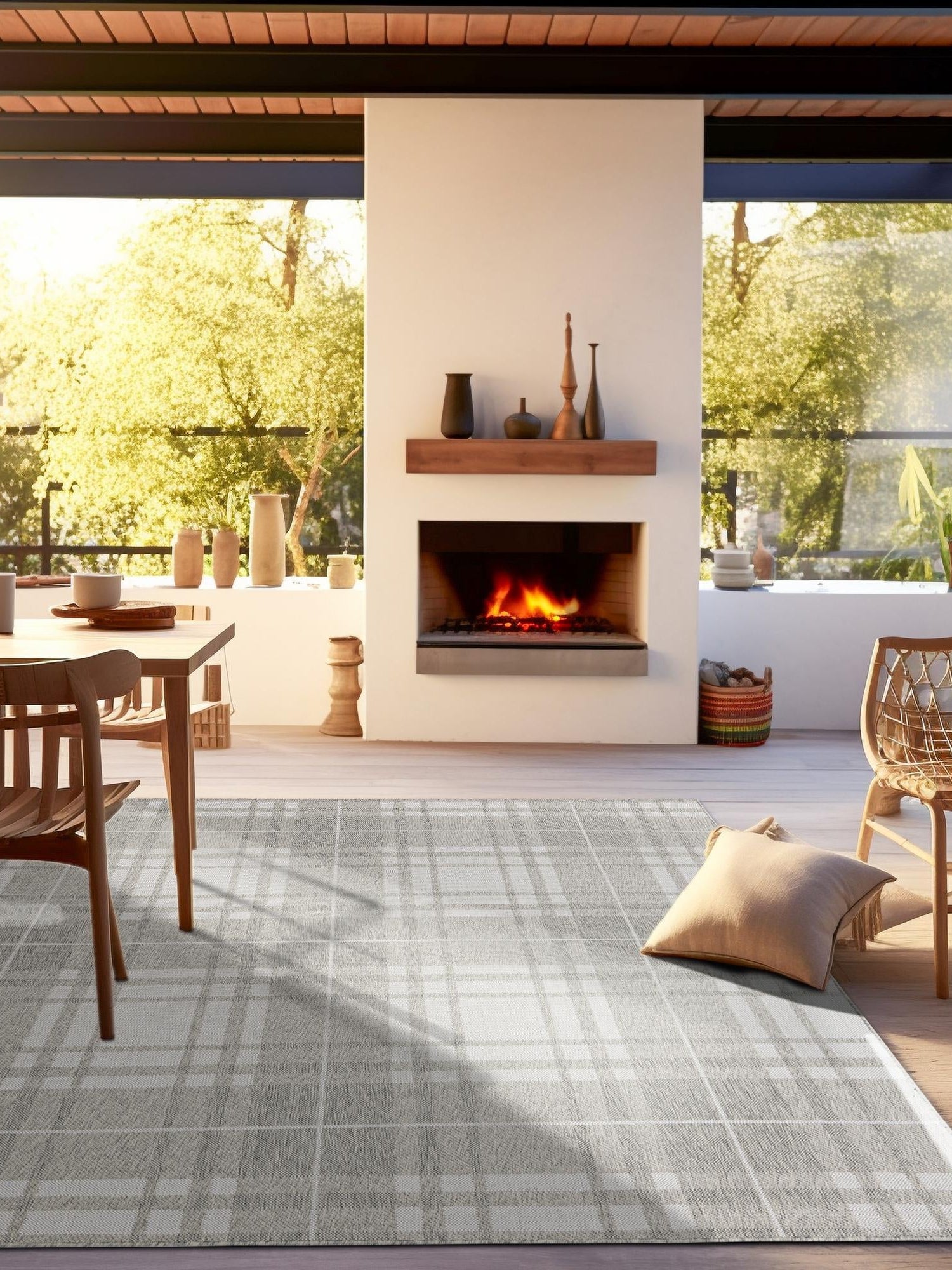 Gray 7' 10 x 7' 10 Outdoor Checkered Square Area Rug Weather Resistant for Patio, Deck, Terrace, Balcony, Porch 100% Polypropylene Geometric Carpet for Sale at Rug Engine
