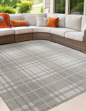 Gray 7' 10 x 7' 10 Outdoor Checkered Square Area Rug Weather Resistant for Patio, Deck, Terrace, Balcony, Porch 100% Polypropylene Geometric Carpet for Sale at Rug Engine