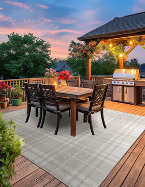Gray 7' 10 x 7' 10 Outdoor Checkered Square Area Rug Weather Resistant for Patio, Deck, Terrace, Balcony, Porch 100% Polypropylene Geometric Carpet for Sale at Rug Engine