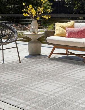 Gray 10' x 10' Outdoor Checkered Square Area Rug Weather Resistant for Patio, Deck, Terrace, Balcony, Porch 100% Polypropylene Geometric Carpet for Sale at Rug Engine