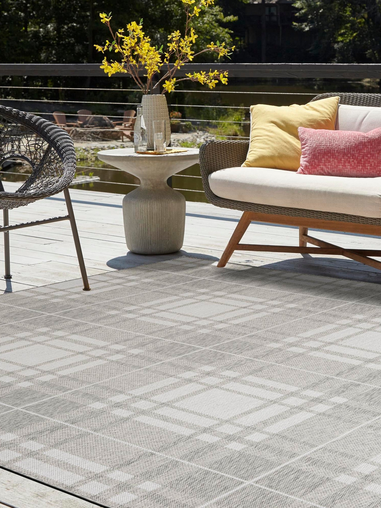 Gray 7' 10 x 7' 10 Outdoor Checkered Square Area Rug Weather Resistant for Patio, Deck, Terrace, Balcony, Porch 100% Polypropylene Geometric Carpet for Sale at Rug Engine
