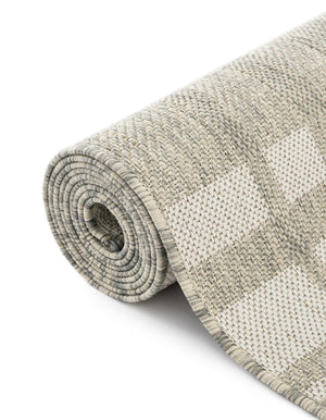 Gray 10' x 10' Outdoor Checkered Square Area Rug Weather Resistant for Patio, Deck, Terrace, Balcony, Porch 100% Polypropylene Geometric Carpet for Sale at Rug Engine
