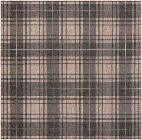 Black and Brown 10' x 10' Outdoor Checkered Square Rug
