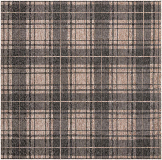 Black and Brown 10' x 10' Outdoor Checkered Square Rug
