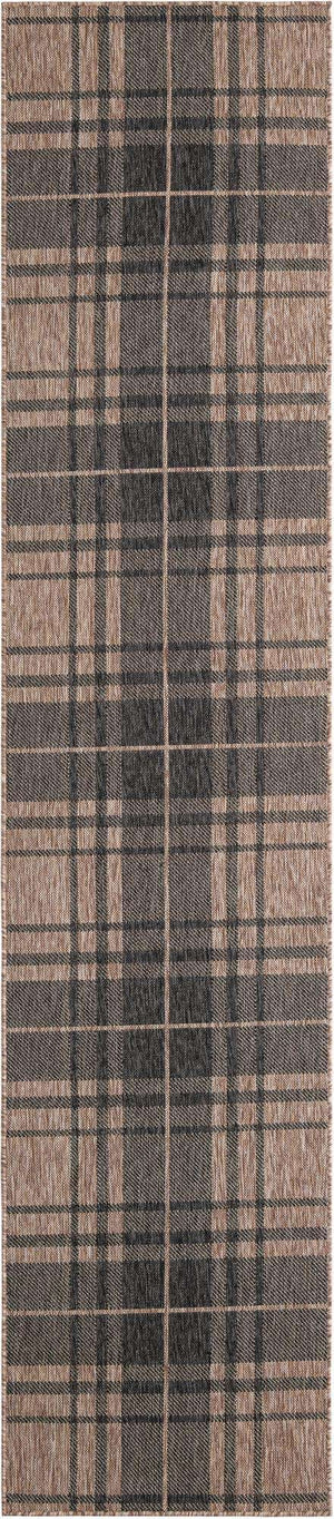 Black and Brown 2' 7 x 12' Outdoor Checkered Runner Area Rug Weather Resistant for Patio, Deck, Terrace, Balcony, Porch 100% Polypropylene Geometric Carpet for Sale at Rug Engine