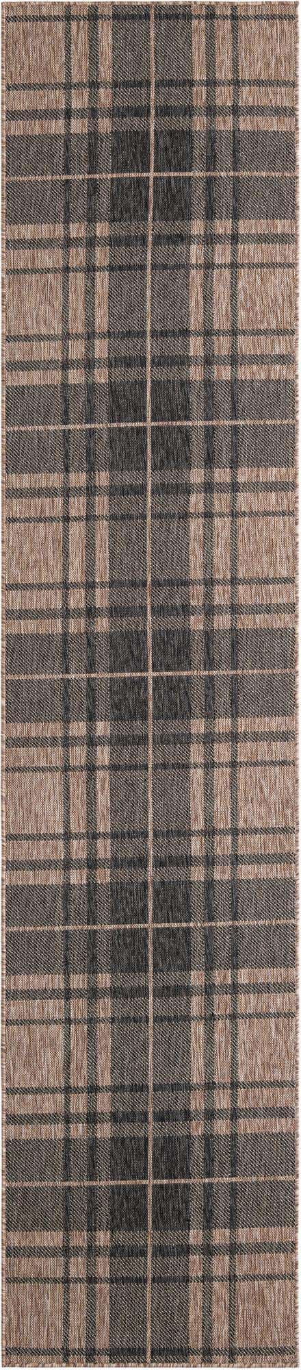 Black and Brown 2' 7 x 12' Outdoor Checkered Runner Area Rug Weather Resistant for Patio, Deck, Terrace, Balcony, Porch 100% Polypropylene Geometric Carpet for Sale at Rug Engine