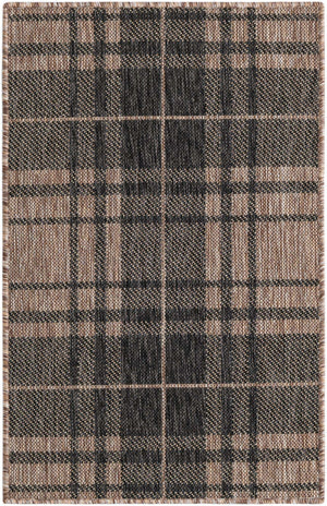 Black and Brown 2' x 3' 1 Outdoor Checkered Rectangle Rug
