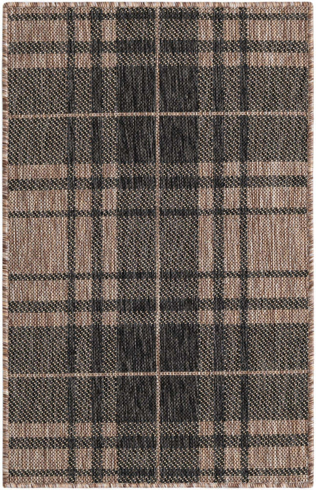 Black and Brown 2' x 3' 1 Outdoor Checkered Rectangle Rug
