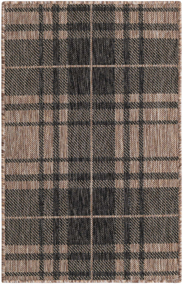 Black and Brown 2' x 3' 1 Outdoor Checkered Rectangle Rug